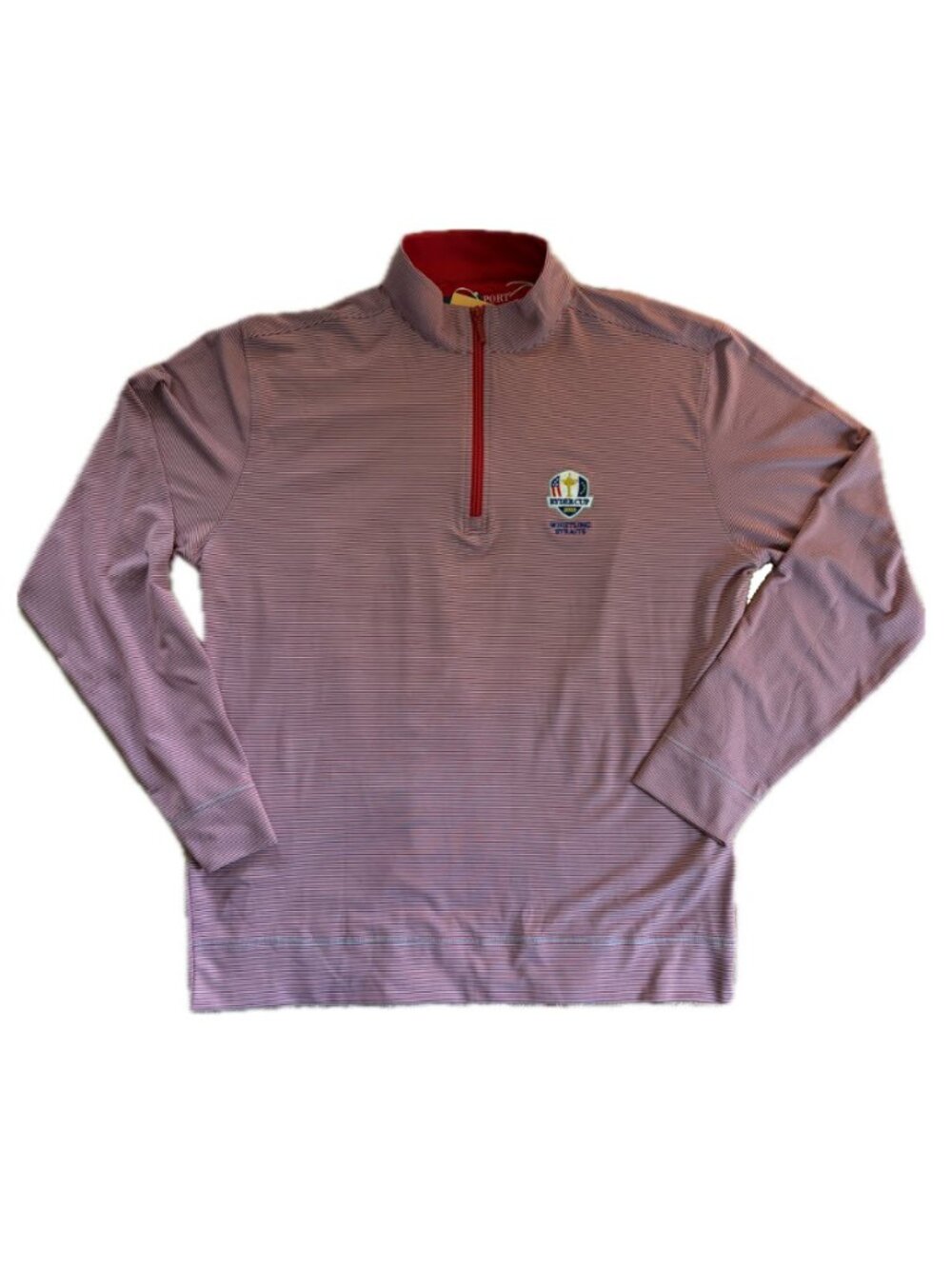 HL Sport Performance Luxury Red Blue Striped Ryder Cup Quarter Zip - Medium